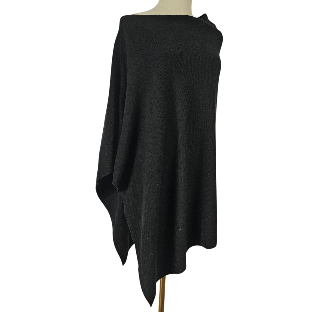 NEW LL Bean Merino Blend Sweater Poncho OSFA Black Asymmetrical NWT